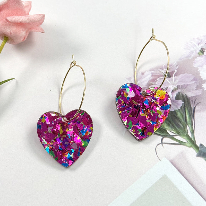 Wholesale Cross-border AliExpress New Romantic Sequins Transparent Love Earrings Niche Design Valentine's Day Series Earrings